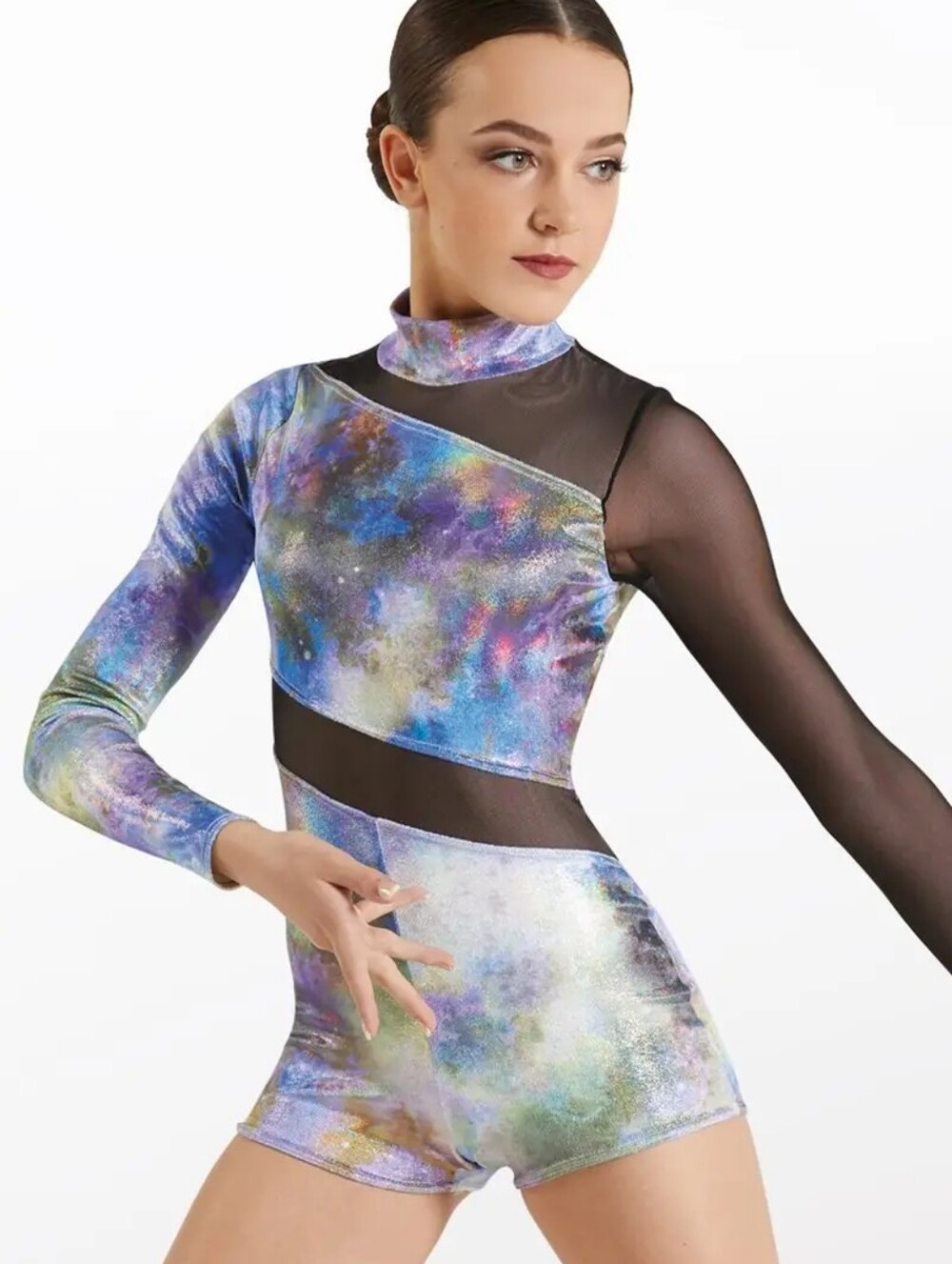 MA Medium Adult Weissman Foil Tye Die Mesh Biketard Dancers Performers Leotard